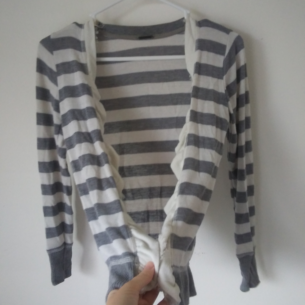 Poor Girl Ruffled Striped Cardigan